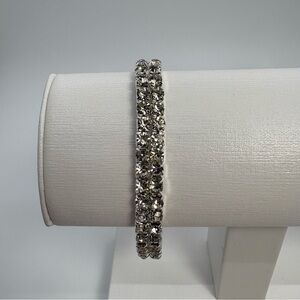 2 Row Clear Crystal Rhinestone Stretch Silver Tone Bracelet